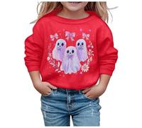 Christmas Sweatshirt Girls Long Sleeve Cotton Top Solid Colour Fashion Sport Toddler Casual Wear Xmas Holiday Jumpers Fall Autumn Clothing for Winter Season Protection Red