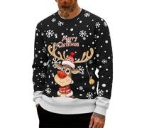 Christmas Sweatshirt Men Xmas Reindeer Elf Novelty Pullover Crewneck Knitted Sweater Top Winter Work Sweatshirt Cotton Casual Pullover Sweaters Top Deer Costume (Black,M)