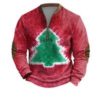 Christmas Sweatshirt Men Xmas Reindeer Elf Novelty Pullover Funny 3D Hoodie Sweater Christmas Sweatshirt Winter Work Cotton Casual Pullover Sweaters Top Holiday Party Top (Red,M)