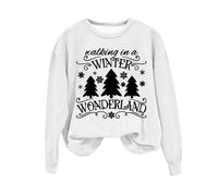 Christmas Sweatshirt Walking In A Winter Wonderland Womens Pullover Long Sleeve Xmas Jumpers Christmas Tree Snowflake Print Women Shirt Oversized Sweatshirt Womens Crewneck Ladies Blouses Tunic Tops