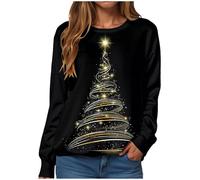 Christmas Sweatshirt Women Ladies Novelty Graphic Sweatshirt Causal Crewneck Tops for Christmas T Shirts Women Ladies Jumpers Glitter Xmas Tree Print Long Sleeve Tops Beige Top