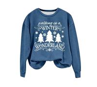 Christmas Sweatshirt Women Walking In A Winter Wonderland Pullover Women Long Sleeve Xmas Jumpers for Women Women's Tunic Tops Oversized Blouses for Women Uk Elegant Women's Sweatshirts Ladies Shirts