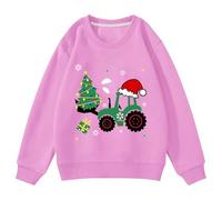 Christmas Sweatshirts for Kids Cute Xmas Tree Funny Tractor Pullover Toddler Xmas Jumper Winter Long Sleeve Crew Neck Santa Top Children Clothes Age 1-14 Years Pink