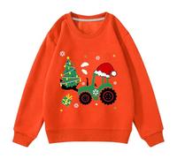 Christmas Sweatshirts for Kids Cute Xmas Tree Funny Tractor Pullover Toddler Xmas Jumper Winter Long Sleeve Crew Neck Santa Top Children Clothes Age 1-14 Years Orange