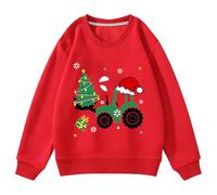 Christmas Sweatshirts for Kids Cute Xmas Tree Funny Tractor Pullover Toddler Xmas Jumper Winter Long Sleeve Crew Neck Santa Top Children Clothes Age 1-14 Years Red