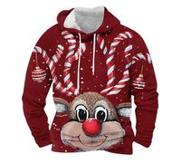 Christmas Sweatshirts for Men,Reindeer Hooded Sweatshirt Long Sleeve Drawstring Hooded Jumper Mens Novelty Funny Hoodies Fleece Lined Pullover Tops Ugly Christmas Sweater Happy Holidays Clothing M-3XL
