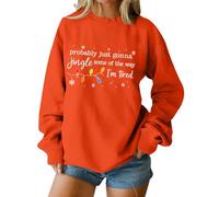 Christmas Sweatshirts for Women Funny Jingle Some of The Way Sweatshirt Oversized Crewneck Long Sleeve Pullover Tops Xmas Holiday Jumpers Orange
