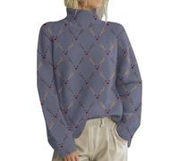 Christmas Sweatshirts for Women High Collar Long Sleeve Loose Printed Pullover Sweater Jumper Tops Wool Turtle Neck Top for Women (Blue, XL)