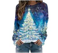 Christmas Sweatshirts for Women UK Clearance Ladies Christmas Jumpers Glitter Xmas Tree Print Long Sleeve Tops Merry Christmas Shirts Plus Size Pullover Xmas Tops Holiday Tshirts