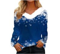 Christmas Sweatshirts for Women UK Clearance Womens Tops Xmas Jumpers Furry Trim V Neck Long Sleeve Shirts Christmas Tree Graphic Tees Tunic Blouse Xmas Holiday T Shirts