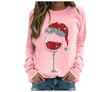 Christmas Sweatshirts for Women UK Clearance Womens Ugly Pullover Sweater Tops Xmas Red Wine Glass Printed Sweatshirt Cute Snowman Xmas Tree Round Neck Long Sleeve Tops Casual Loose Shirts S-5XL