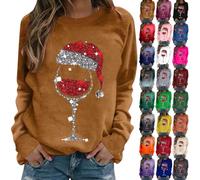 Christmas Sweatshirts for Women UK Clearance Womens Ugly Pullover Sweater Tops Xmas Red Wine Glass Printed Sweatshirt Cute Snowman Xmas Tree Round Neck Long Sleeve Tops Casual Loose Shirts S-5XL