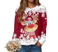 Christmas Sweatshirts for Women Uk Funny Reindeer Snowflake Graphic Print Women's Sweatshirt Christmas Printed Autumn and Winter Casual Pullover Top Casual Loose Fitting D Sweater Today's Deals