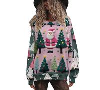 Christmas Sweatshirts for Women Xmas Tree Print Long Sleeve Christmas Jumper Funny Xmas Jumpers Santa Claus Reindeer Graphic Sweatshirts Casual Pullover Vintage Loose Round-Neck Sweater Ladies Tops