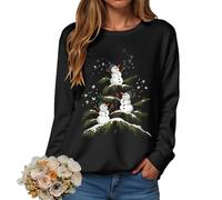 Christmas Sweatshirts Women UK Xmas Top Ladies Merry Christmas Tree and Snowflake Printed Top Crewneck Long Sleeve Loose Fit Funny Reindeer Xmas Jumper Holiday Pullover Novelty Shirt A-black