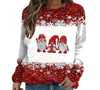 Christmas Sweatshirts Women Xmas Shirt Pullovers Women's Christmas Snowman Snowflake Print Autumn/Winter Loose Relaxed Long Sleeve Round Neck Sweater (Red, XXXXXXXL)