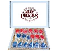 Christmas Sweet Treat Box | Red & Blue Mixed Heart Lollipop Box With 15 Cherry & 15 Blue Raspberry Heart Lollipops Sweet & Tangy Candy Gift for Him or Her Bonbon Snack