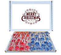 Christmas Sweet Treat Box | Red & Blue Mixed Heart Lollipop Box With 40 Cherry & 40 Blue Raspberry Heart Lollipops Sweet & Tangy Candy Gift for Him or Her