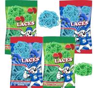 Christmas Sweets - Watermelon & Blue Raspberry Flavoured Laces - Soft & Chewy Fruit Laces - Perfect for Stocking Fillers, Snacking & Party Treats - SlP (4 x Pack, Random Mixed)
