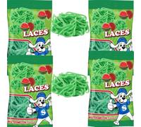 Christmas Sweets - Watermelon & Blue Raspberry Flavoured Laces - Soft & Chewy Fruit Laces - Perfect for Stocking Fillers, Snacking & Party Treats - SlP (4 x Pack, Laces Watermelon)