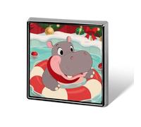Christmas Swimming Ring Hippo Lapel Pin Fashion Brooch Pin Cute Button Badges Square Button Pins Enamel Pins Metal Pinback for Hat Shirt Clothing Bags Decoration