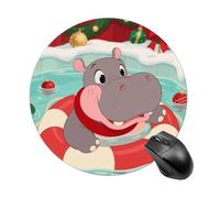 Christmas Swimming Ring Hippo Mouse Pad Round Laptop Mouse Mat Cute Computer Mousepad Keyboard Pad Non-Slip Desk Pads for Gaming Office Work Home