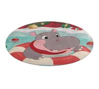 Christmas Swimming Ring Hippo Round Area Rug Non Slip Backing Doormat Water Absorbent Plush Throw Low-Pile Non-Slip Floor Mat Carpet for Living Room Bedroom Entryway Nursery Room 60 * 60cm