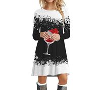Christmas Swing Dresses for Women, Woman Party Dress Long, Cute Reindeer Santa Xmas Swing Dress Novelty Printed Long Sleeve Dress Christmas Costume for Cocktail Party
