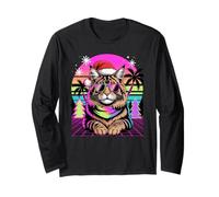 Christmas Synthwave Maine Coon Sunglasses American Longhair Long Sleeve T-Shirt