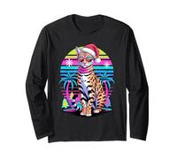 Christmas Synthwave Savannah Cat Sunglasses Long Sleeve T-Shirt