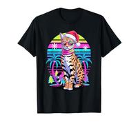 Christmas Synthwave Savannah Cat Sunglasses T-Shirt