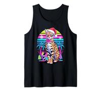 Christmas Synthwave Savannah Cat Sunglasses Tank Top