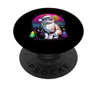 Christmas Synthwave Snowshoe Cat Sunglasses PopSockets Adhesive PopGrip