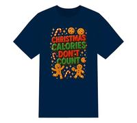Christmas T-Shirt - 100% Cotton Festive Tee with Gingerbread & Cookie Graphic, Funny 'Calories Don't Count' Slogan, Unisex Crew Neck Midnight Blue