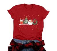 Christmas T Shirt for Women Short Sleeve Christmas Tree T Shirts Funny Xmas Printed Tops Ugly Snowflake Print Round Neck Outfit Top Xmas Holiday Shirt with Santa Claus Pattern Motif Crew Neck Tops