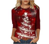 Christmas T Shirt for Women UK,Funny Graphic Xmas Tops Sparkling Christmas Tree Printed Sweatshirt Crew Neck Three Quarter Sleeve Pullover Xmas Holiday Blouse Tops for Women Plus Size 22