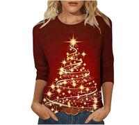 Christmas T Shirt for Women UK,Funny Graphic Xmas Tops Sparkling Christmas Tree Printed Sweatshirt Crew Neck Three Quarter Sleeve Pullover Xmas Holiday Blouse Tops for Women Plus Size 22