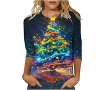 Christmas T Shirt for Women UK,Santa Claus Funny Graphic Xmas Tops Christmas Tree Snowflake Printed Sweatshirt Crew Neck 3/4 Sleeve Pullover Xmas Holiday Blouse Tops for Women Plus Size 8-22