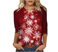Christmas T Shirt for Women UK,Santa Claus Funny Graphic Xmas Tops Christmas Tree Snowflake Printed Sweatshirt Crew Neck 3/4 Sleeve Pullover Xmas Holiday Blouse Tops for Women Plus Size 8-22