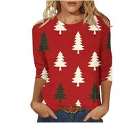 Christmas T Shirt for Women UK,Santa Claus Funny Graphic Xmas Tops Christmas Tree Snowflake Printed Sweatshirt Crew Neck 3/4 Sleeve Pullover Xmas Holiday Blouse Tops for Women Plus Size 8-22