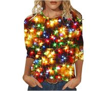 Christmas T Shirt for Women UK,Santa Claus Funny Graphic Xmas Tops Christmas Tree Snowflake Printed Sweatshirt Crew Neck 3/4 Sleeve Pullover Xmas Holiday Blouse Tops for Women Plus Size 8-22