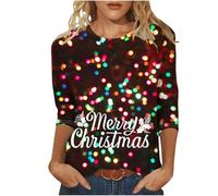 Christmas T Shirt for Women UK,Santa Claus Funny Graphic Xmas Tops Christmas Tree Snowflake Printed Sweatshirt Crew Neck 3/4 Sleeve Pullover Xmas Holiday Blouse Tops for Women Plus Size 8-22