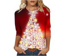 Christmas T Shirt for Women UK,Santa Claus Funny Graphic Xmas Tops Christmas Tree Snowflake Printed Sweatshirt Crew Neck 3/4 Sleeve Pullover Xmas Holiday Blouse Tops for Women Plus Size 8-22
