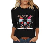 Christmas T Shirt for Women UK,Santa Claus Funny Graphic Xmas Tops Christmas Tree Snowflake Printed Sweatshirt Crew Neck 3/4 Sleeve Pullover Xmas Holiday Blouse Tops for Women Plus Size 8-22