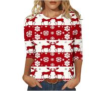 Christmas T Shirt for Women UK,Santa Claus Funny Graphic Xmas Tops Christmas Tree Snowflake Printed Sweatshirt Crew Neck 3/4 Sleeve Pullover Xmas Holiday Blouse Tops for Women Plus Size 8-22