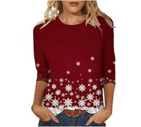 Christmas T Shirt for Women UK,Santa Claus Funny Graphic Xmas Tops Christmas Tree Snowflake Printed Sweatshirt Crew Neck 3/4 Sleeve Pullover Xmas Holiday Blouse Tops for Women Plus Size 8-22