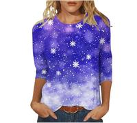 Christmas T Shirt for Women UK,Santa Claus Funny Graphic Xmas Tops Christmas Tree Snowflake Printed Sweatshirt Crew Neck 3/4 Sleeve Pullover Xmas Holiday Blouse Tops for Women Plus Size 8-22