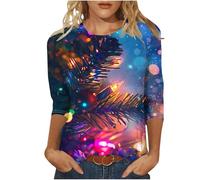 Christmas T Shirt for Women UK,Santa Claus Funny Graphic Xmas Tops Christmas Tree Snowflake Printed Sweatshirt Crew Neck 3/4 Sleeve Pullover Xmas Holiday Blouse Tops for Women Plus Size 8-22