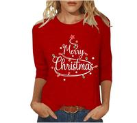 Christmas T-Shirt Women's 3/4 Sleeve Christmas Shirt Funny Crew Neck Christmas Costume Women's Basic Shirt Large Sizes Christmas Top Funny with Santa Pattern Thermal Shirt on the Christmas Market