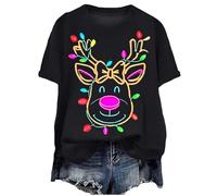 Christmas T Shirt Womens Merry Christmas Shirt Xmas O Neck Shirts Womens T Ladies Xmas Shirts Light Tree Blouse Tops Woman Ladies Short Sleeve Tshirts 2025 Tree Printed Basic Tees A-Black